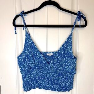 Patrons of Peace Gauzy Floral Crop Top Blue Size Medium